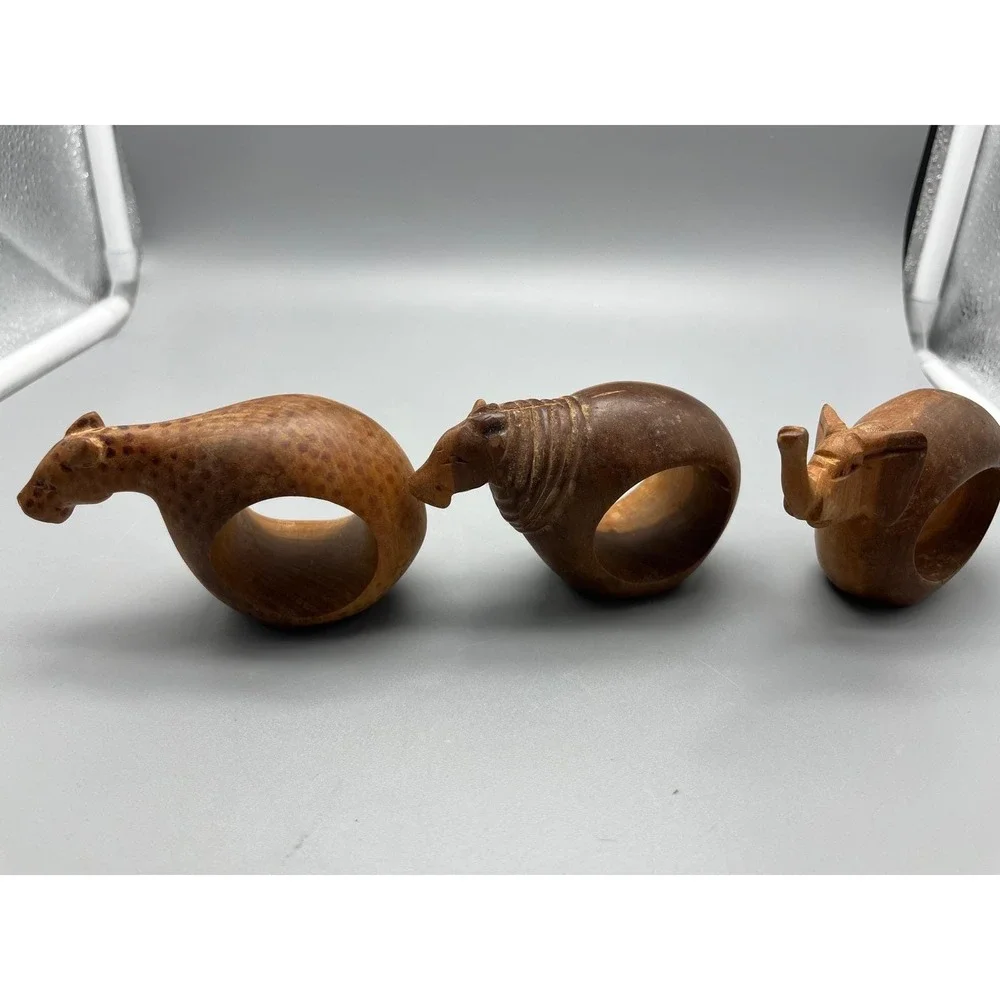 Lot 5 African Safari Animal Napkin Wooden Ring Holder Handmade Fair‎ Trade